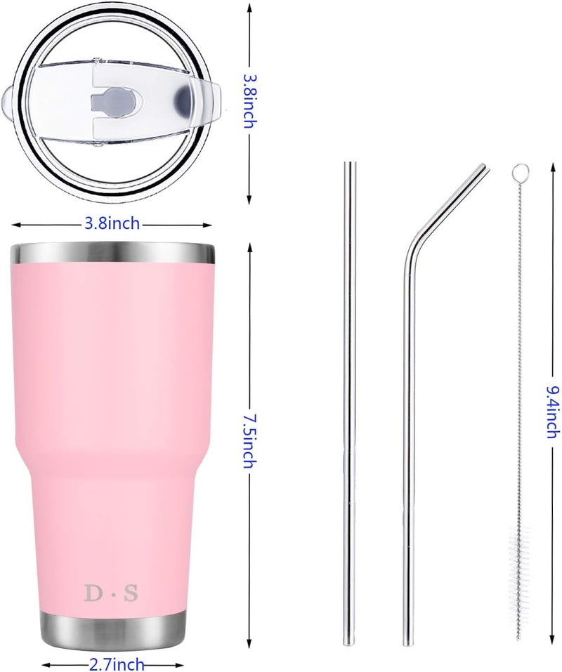 DS 30 oz Pink Tumbler Stainless Steel Double Wall Vacuum Insulated Mug with Straw and Lid, Cleaning Brush for Cold and Hot Beverages (30oz Pink) - Image 2
