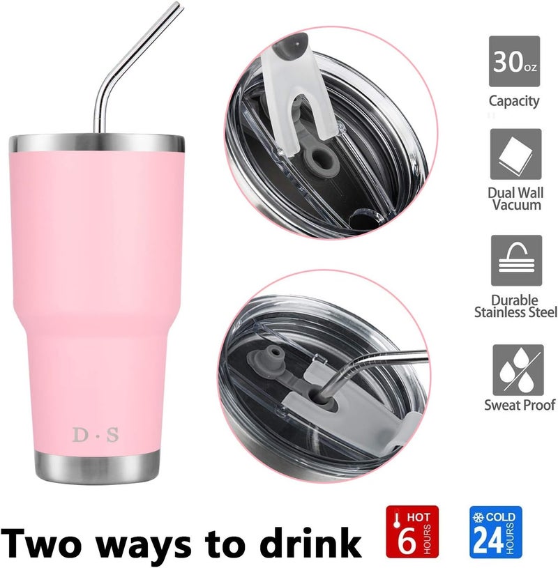 DS 30 oz Pink Tumbler Stainless Steel Double Wall Vacuum Insulated Mug with Straw and Lid, Cleaning Brush for Cold and Hot Beverages (30oz Pink) - Image 3