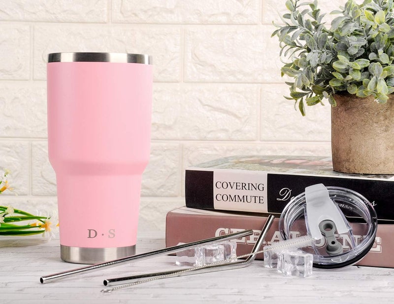 DS 30 oz Pink Tumbler Stainless Steel Double Wall Vacuum Insulated Mug with Straw and Lid, Cleaning Brush for Cold and Hot Beverages (30oz Pink) - Image 4