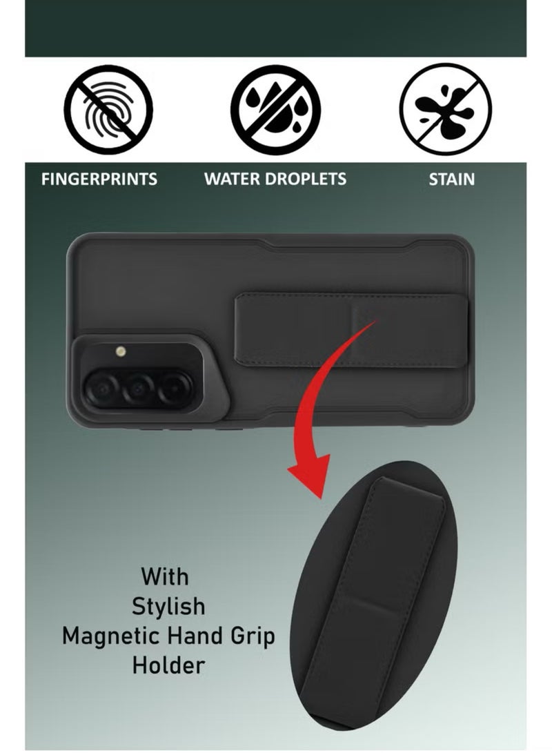 Case Cover For Samsung Galaxy A56 With Magnetic Hand Grip 3 in 1 Black - Image 3