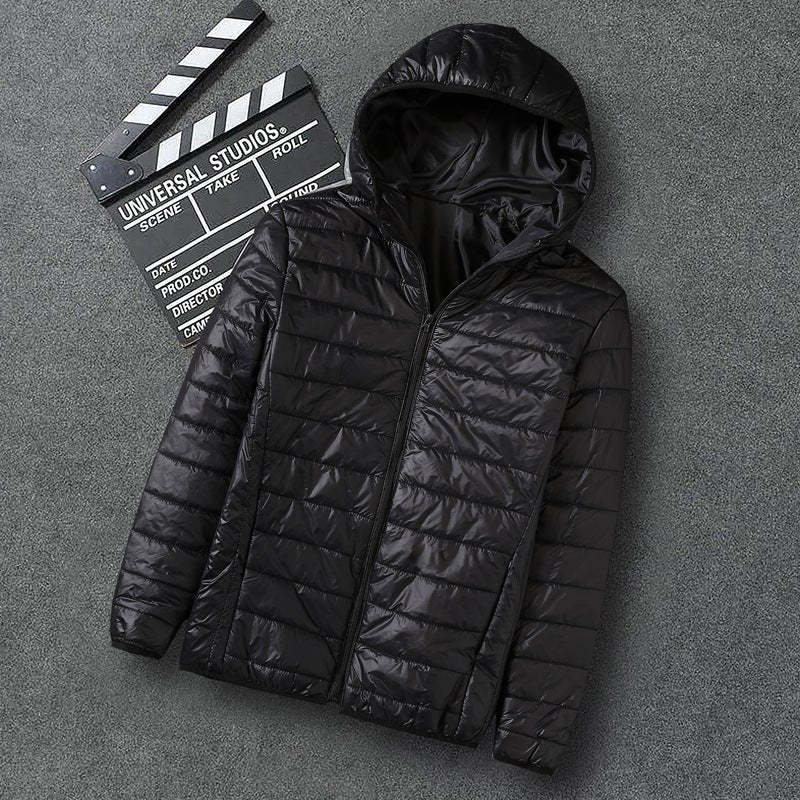 Mens Down Cotton Coat Cropped Lightweight Cotton-padded Jacket Workwear Thickened Youth Padded Vest Winter Decorative Outerwear Black [hooded]]  - Image 1