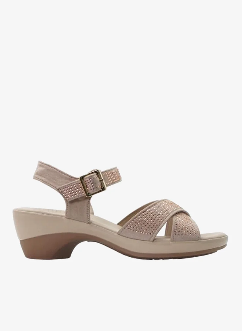 092-3114 Michelle Morgan Ladies Mid Heel Backstrap Sandals 514RJ315 Beige