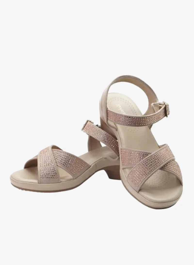 Michelle Morgan Beige 092-3114 Michelle Morgan Ladies Mid Heel Backstrap Sandals 514RJ315 Beige for Women | Best Price UAE