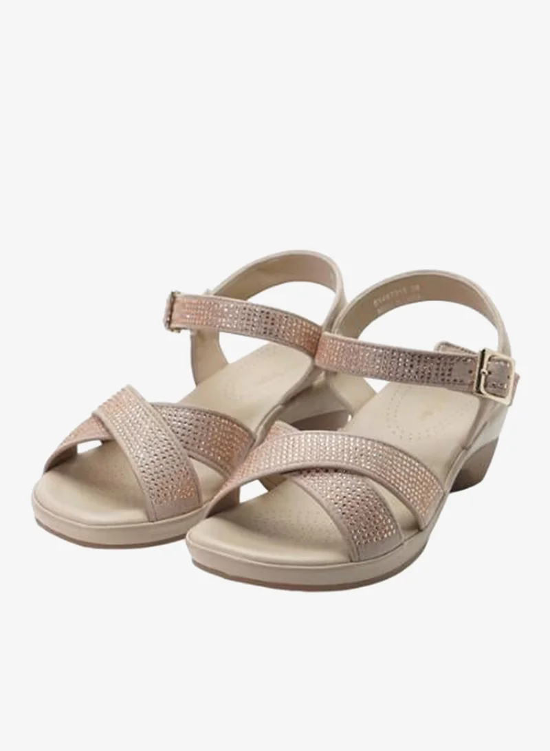 Michelle Morgan Beige 092-3114 Michelle Morgan Ladies Mid Heel Backstrap Sandals 514RJ315 Beige for Women | Best Price UAE