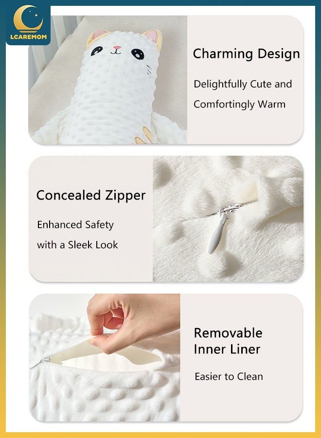 LCAREMOM Baby Soothing Palm, 3-Speed Adjustable Patting Sleeping Toy with Remote, Cute Animal Patting Pillow with Heating Pad, Anti-Flatulence Hugging Doll for Newborns & Infants – Cat-Shaped (White) - Image 2