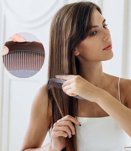 EHBELIF Dandruff Comb Fine Tooth Scalp Detox Comb Lice for Women, Men & Kids Stainless Steel Scalp Detoxing, Sweep & Massage Hair Brush Tool for Hair Care (A-2PC Brown) - Image 2