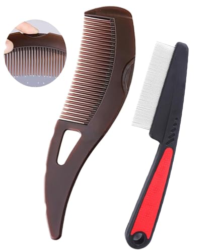 EHBELIF Dandruff Comb Fine Tooth Scalp Detox Comb Lice for Women, Men & Kids Stainless Steel Scalp Detoxing, Sweep & Massage Hair Brush Tool for Hair Care (A-2PC Brown) - Image 1