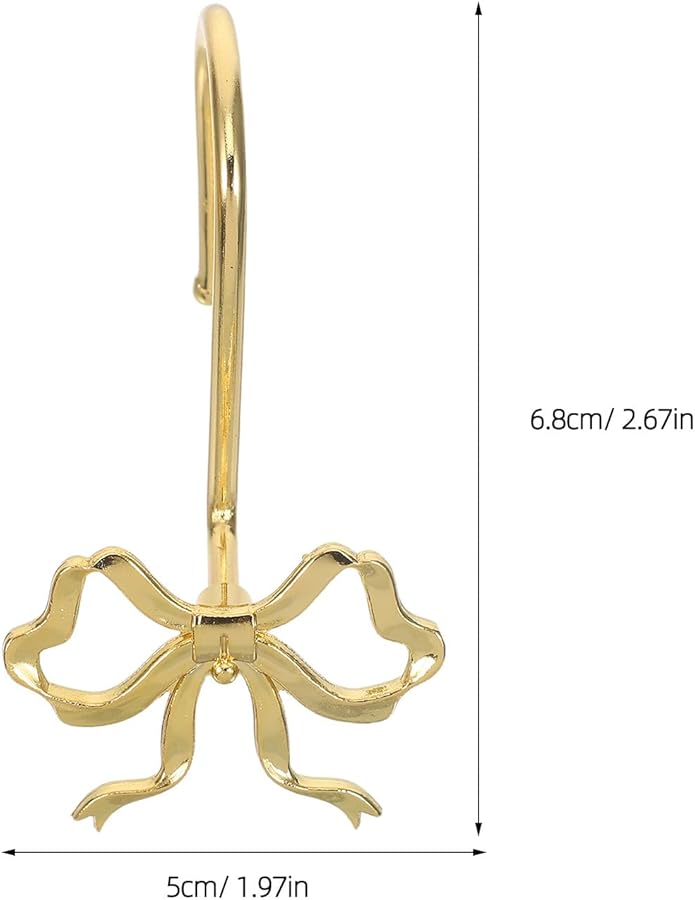 Golden Bow Tie Shower Curtain Hooks 12pcs Zinc Alloy Bathroom Rings Holders - Image 3