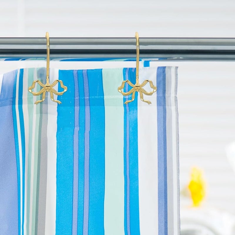 Golden Bow Tie Shower Curtain Hooks 12pcs Zinc Alloy Bathroom Rings Holders - Image 5