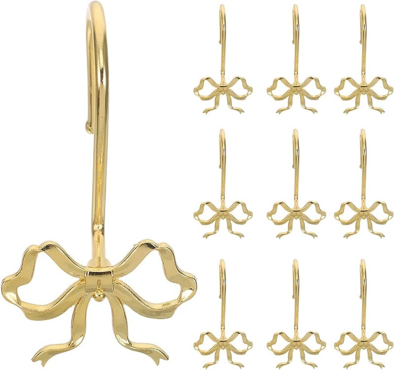Golden Bow Tie Shower Curtain Hooks 12pcs Zinc Alloy Bathroom Rings Holders - Image 1