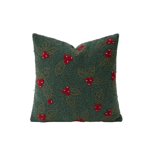MOCOFO Christmas Throw Pillow Covers – Festive Boucle Embroidered Holiday Accent Cushions for Sofa Couch Bed Decor –18x18 Inch Square Designs (Covers Only) (Holly) - Image 1