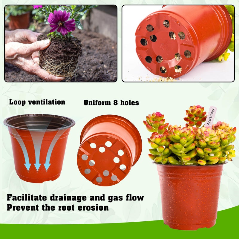Tdhdike 6 Inch Plastic Plant Nursery Pot/Pots (200Pcs) With 200 Plant Labels - Red Seedling Flower Containers (Indoor/Outdoor) - Image 3