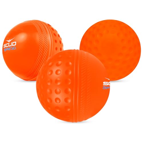 SCUD Swingo Wind Ball for Cricket, Specially Designed for Swing, Dual-Surface Half-Dimple & Half-Smooth Design, PVC | 72.39mm Diameter,105g (Pack of 3pc Balls, Neon Orange) - Image 1