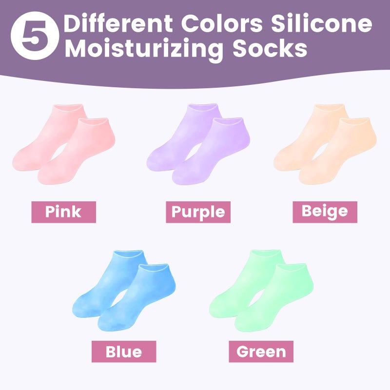 TEAWOO 5 Pairs Silicone Socks for Dry Cracked Feet - Women's Moisturizing Foot Socks, Cracked Heel Treatment (5 Colors Assorted, Fits Up to Size 9) - Image 5