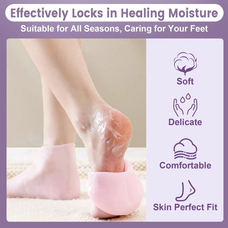 TEAWOO 5 Pairs Silicone Socks for Dry Cracked Feet - Women's Moisturizing Foot Socks, Cracked Heel Treatment (5 Colors Assorted, Fits Up to Size 9) - Image 4