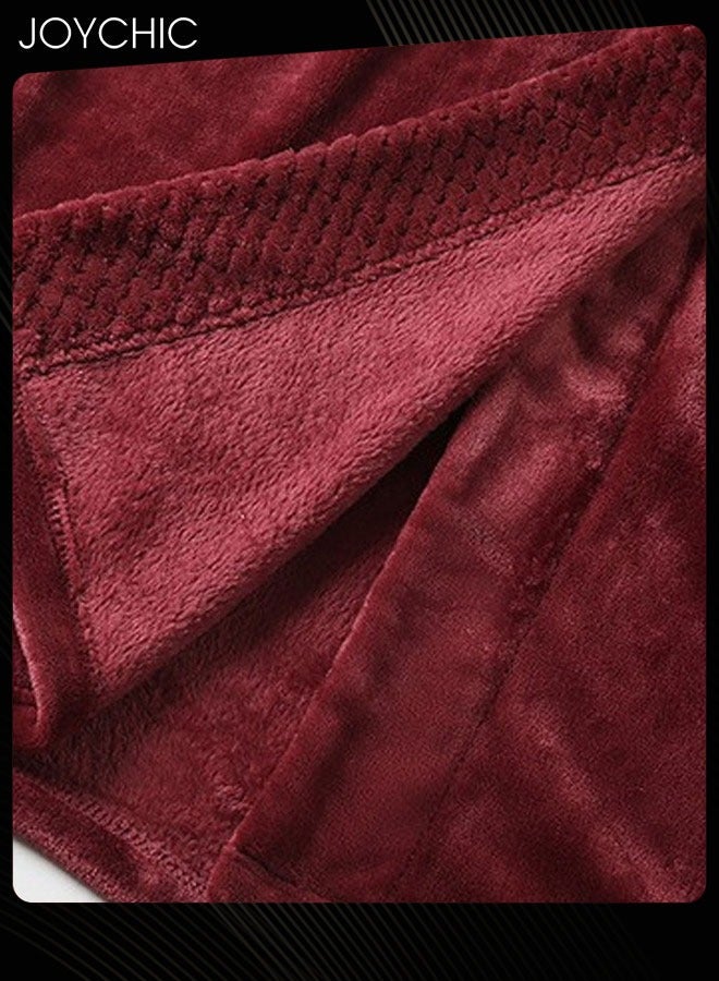 Joychic بيتزا السيدات بأسلوب جديد خريف وشتاء قميص نوم بأكمام طويلة فانیل سميك دافئ للحماية من الرياح رداء النوم للمنزل لون أحمر نبيذ - Image 4