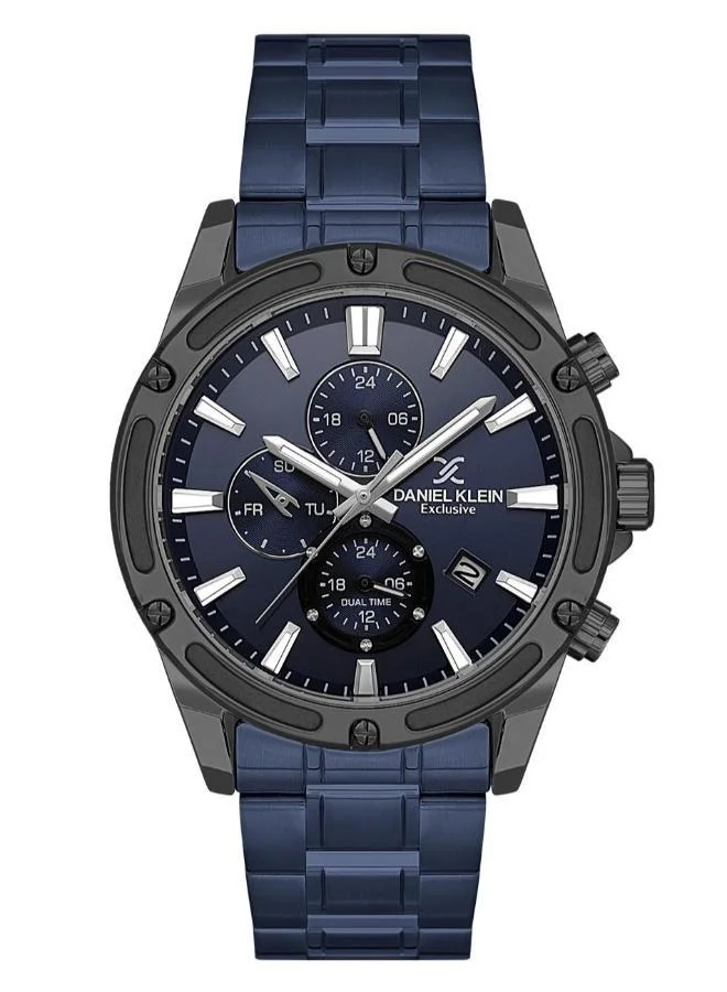 DANIEL KLEIN Men's Stainless Steel Black Alloy Case Analog Dark Blue Round Sunray Dial Japanese Quartz Exclusive 50 Meters Water Resistant