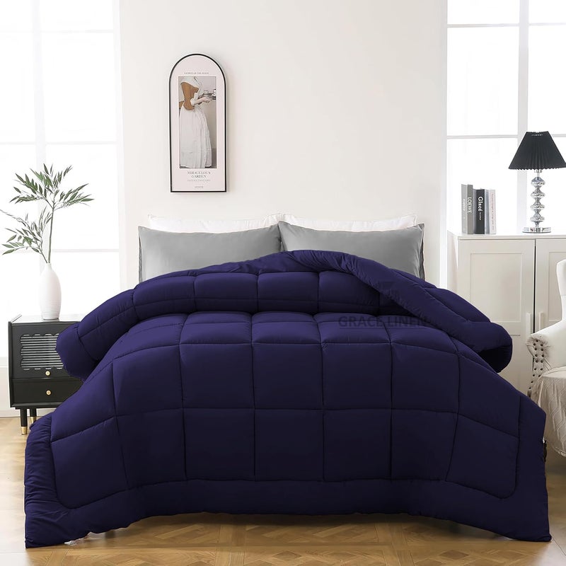 Grace Linen Heavy Winter Comforter Single Size 60X90 600 GSM Microfiber Super Soft Fluffy for Winter Blanket ComforterRajaiDuvet Single Size Navy Blue Color