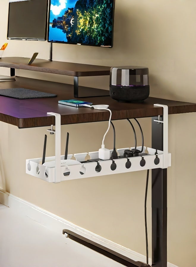 Under Desk Cable Management Tray, 40cm Under Desk Cord Organizer with Clamp Mount System for Wire Management, Metal Wire Cable Holder for Desks, Offices, No Need to Drill Holes - Image 5