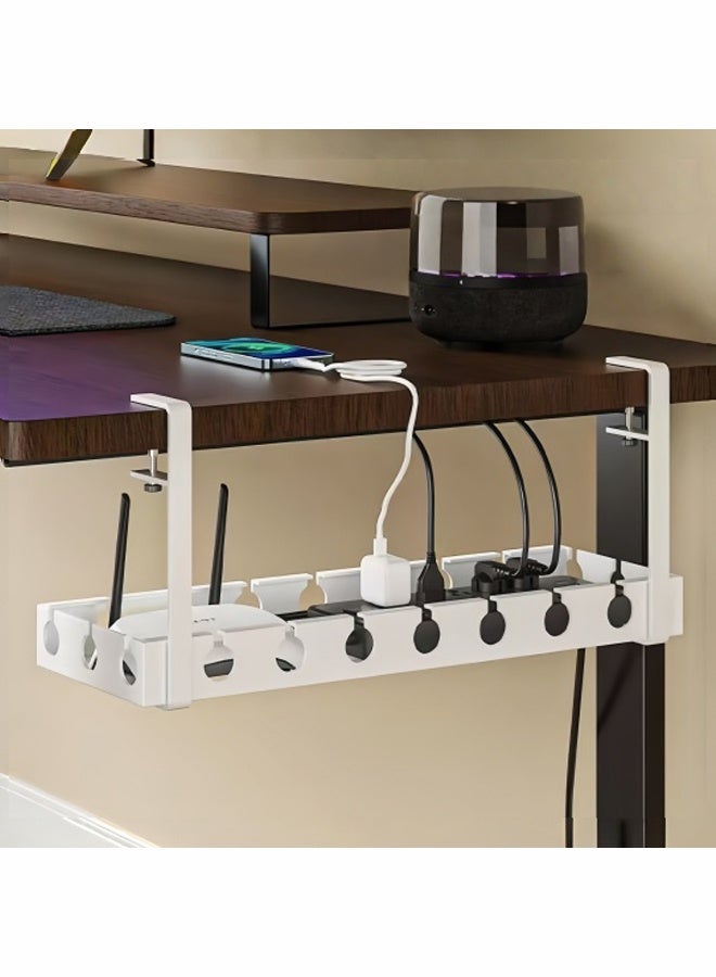 Under Desk Cable Management Tray, 40cm Under Desk Cord Organizer with Clamp Mount System for Wire Management, Metal Wire Cable Holder for Desks, Offices, No Need to Drill Holes - Image 1