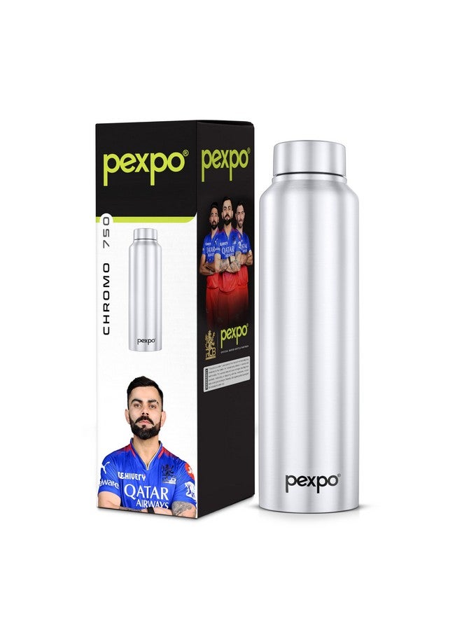 PEXPO Chromo ISI Certified Stainless Steel Sports/Fridge Water Bottle 750ml, Silver | Eco friendly | BPA Free | Water Bottle for Office, Gym, School, Yoga, Trekking, Men, Women and Kids - Image 1