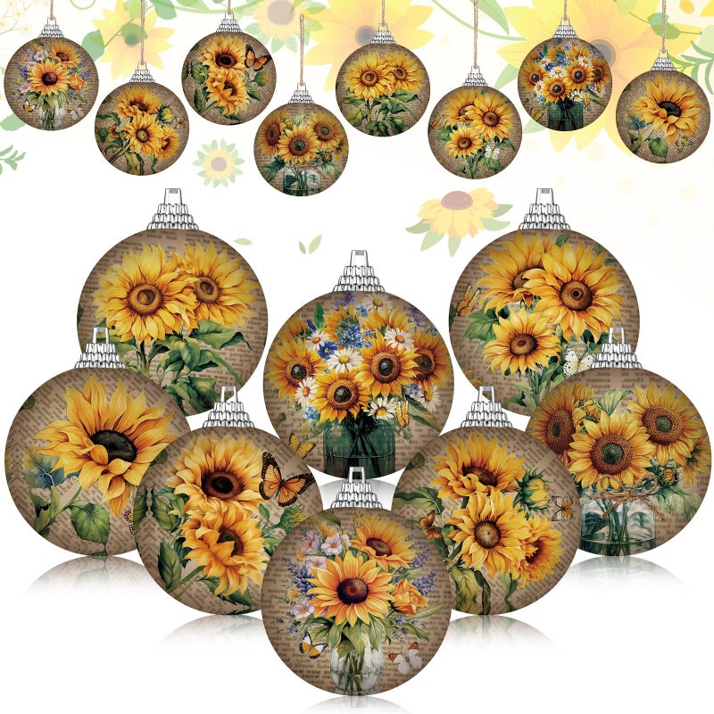 Outus 16 Pcs Vintage Summer Sunflower Ornaments Balls for Tree Summer Flower Decorations Sunflower Ornaments Farmhouse Floral Hanging Spring Decor for Small Tree Home Party Craft Decor - Image 2