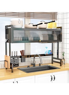 The Sink Dish Drainer Drying Rack,2 Tier Dish Drying Rack for Kitchen Counter, Large Dish Drying Rack with Flip Door, Over Sink Dish Drying Rack for Family Use,Dust-Proof,105cm