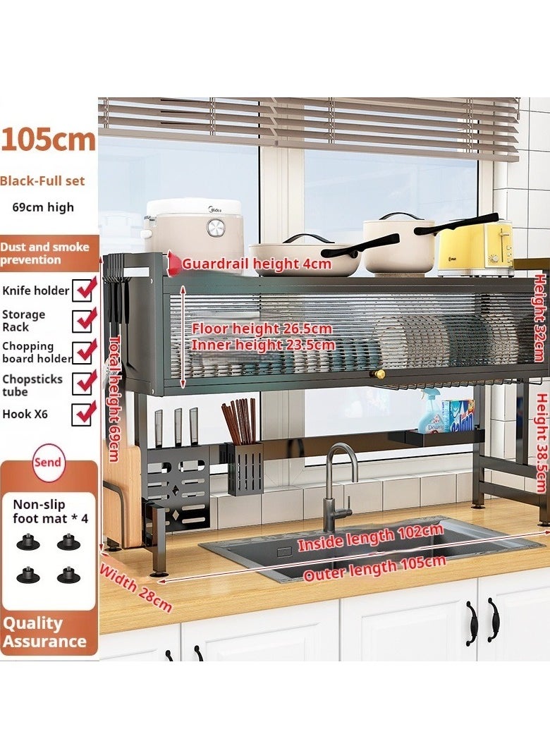 Generic - The Sink Dish Drainer Drying Rack,2 Tier Dish Drying Rack for Kitchen Counter, Large Dish Drying Rack with Flip Door, Over Sink Dish Drying Rack for Family Use,Dust-Proof,105cm - Image 1