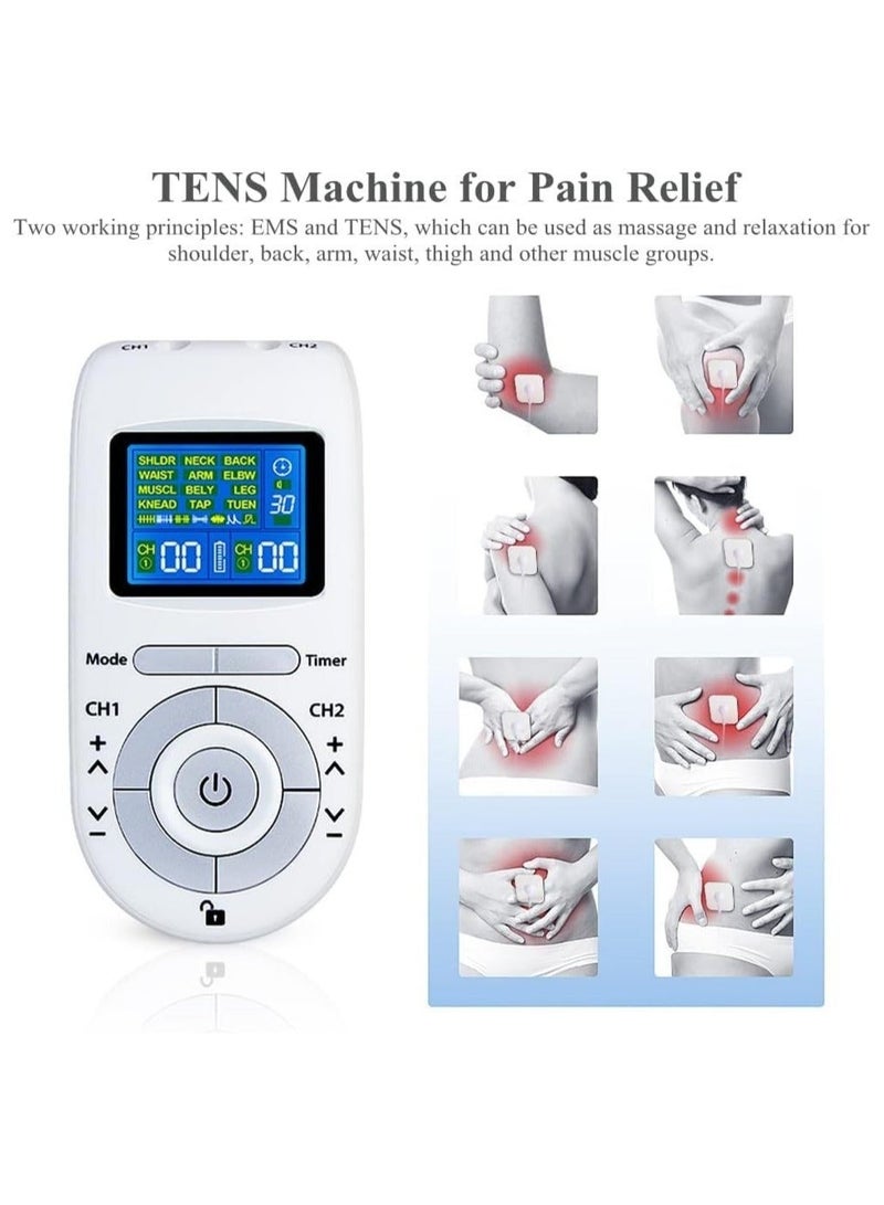 WALALLA Dual Channel TENS EMS Muscle Stimulator, 12 Modes and 40 Intensity Levels, Adjustable Timer, Portable Electric Pulse Massager with 4 Electrode Pads and 2 Cables for Muscle Relaxation, Battery Powered - Image 4