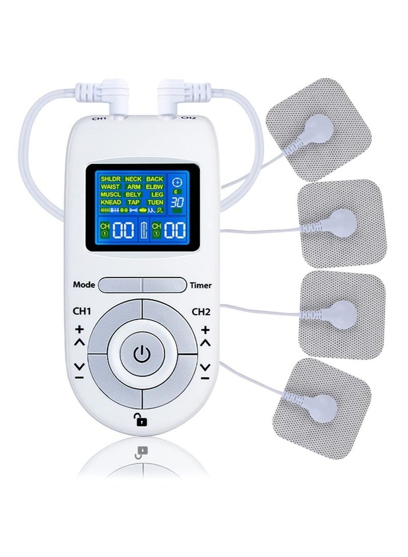 WALALLA Dual Channel TENS EMS Muscle Stimulator, 12 Modes and 40 Intensity Levels, Adjustable Timer, Portable Electric Pulse Massager with 4 Electrode Pads and 2 Cables for Muscle Relaxation, Battery Powered - Image 2