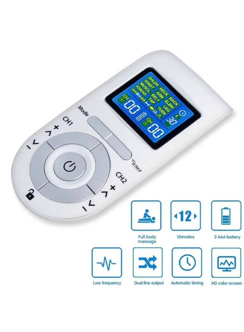 WALALLA Dual Channel TENS EMS Muscle Stimulator, 12 Modes and 40 Intensity Levels, Adjustable Timer, Portable Electric Pulse Massager with 4 Electrode Pads and 2 Cables for Muscle Relaxation, Battery Powered - Image 3