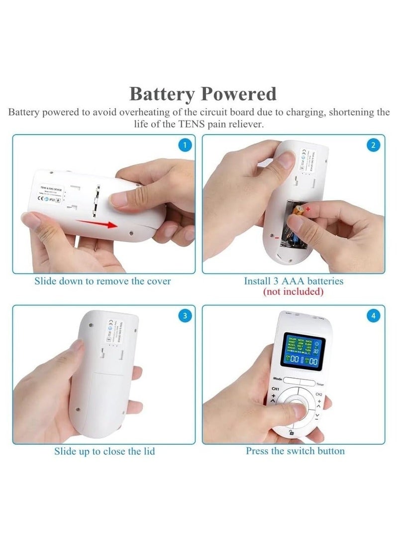 WALALLA Dual Channel TENS EMS Muscle Stimulator, 12 Modes and 40 Intensity Levels, Adjustable Timer, Portable Electric Pulse Massager with 4 Electrode Pads and 2 Cables for Muscle Relaxation, Battery Powered - Image 5