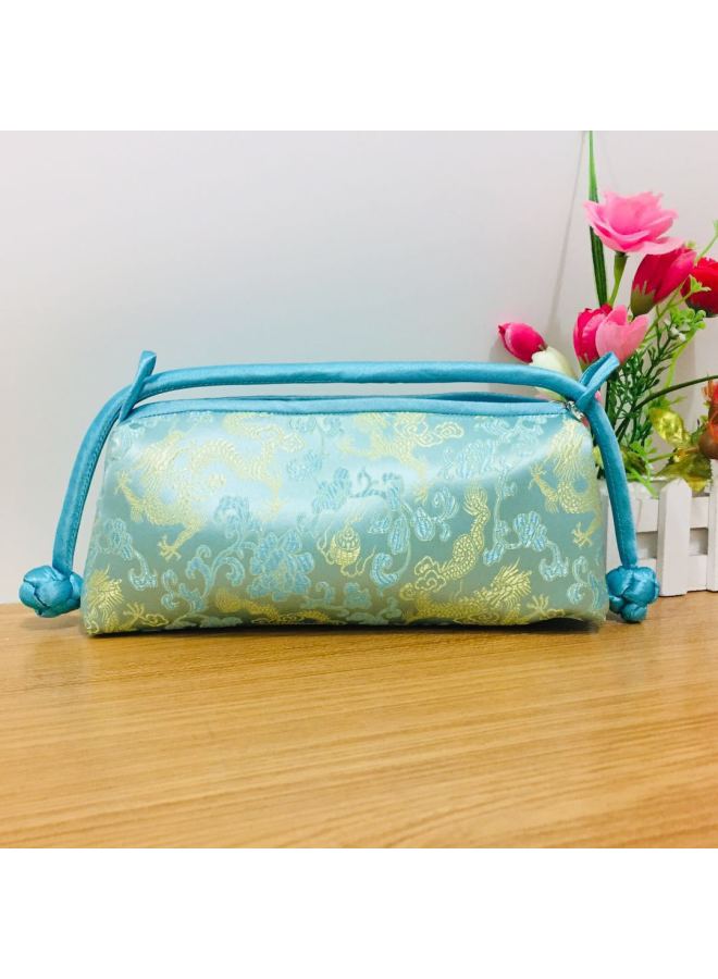Button Handbag Chinese Style Cheongsam Matching Bag Makeup Storage Bag Evening Bag Classical Style Gift Giving Gifts-Color:Light Blue Dragon - Image 1