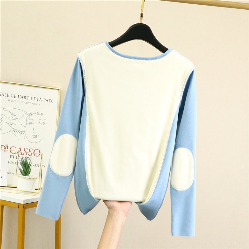 plus size womens seamless double-sided velvet thermal underwear womens fleece-lined thickened base shirt full patch middle-aged autumn clothing sky blue  - Image 1