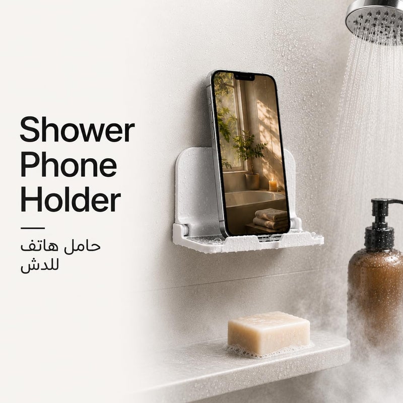 بزوز حامل هاتف للاستحمام على الحائط، حامل هاتف قابل للطي للحمام | حامل حائط بدون حفر للحمامات والمطابخ والدش، متوافق مع الهواتف والأجهزة اللوحية من 4 إلى 12 بوصة. - Image 2
