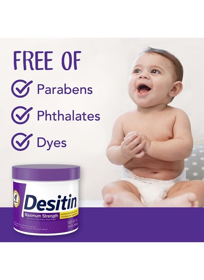 Desitin - Maximum Strength Baby Diaper Rash Cream with 40% Zinc Oxide for Treatment, Relief & Prevention, Hypoallergenic, Phthalate- & Paraben-Free Paste, 16 oz - Image 1