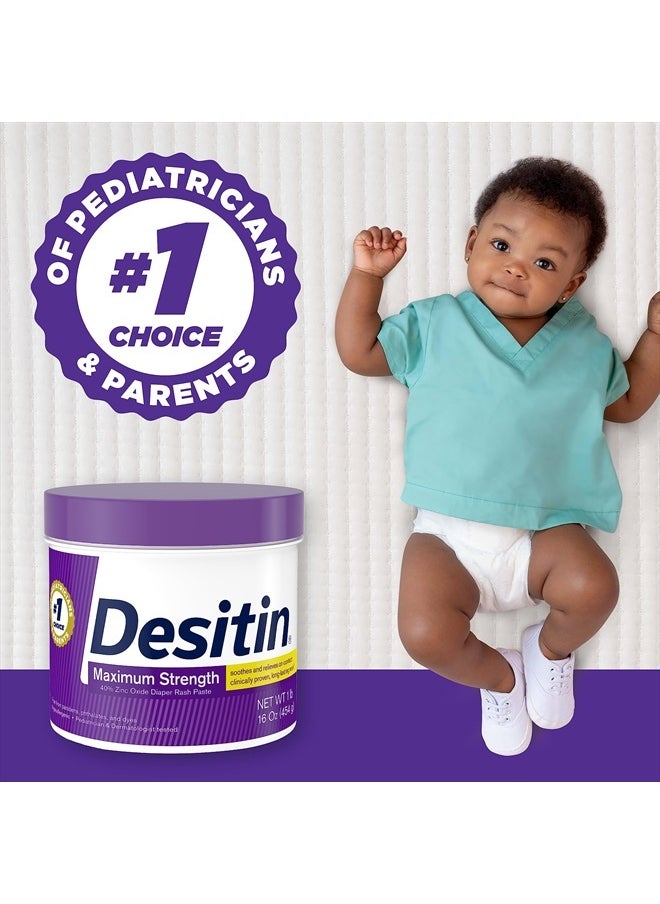 Desitin - Maximum Strength Baby Diaper Rash Cream with 40% Zinc Oxide for Treatment, Relief & Prevention, Hypoallergenic, Phthalate- & Paraben-Free Paste, 16 oz - Image 1