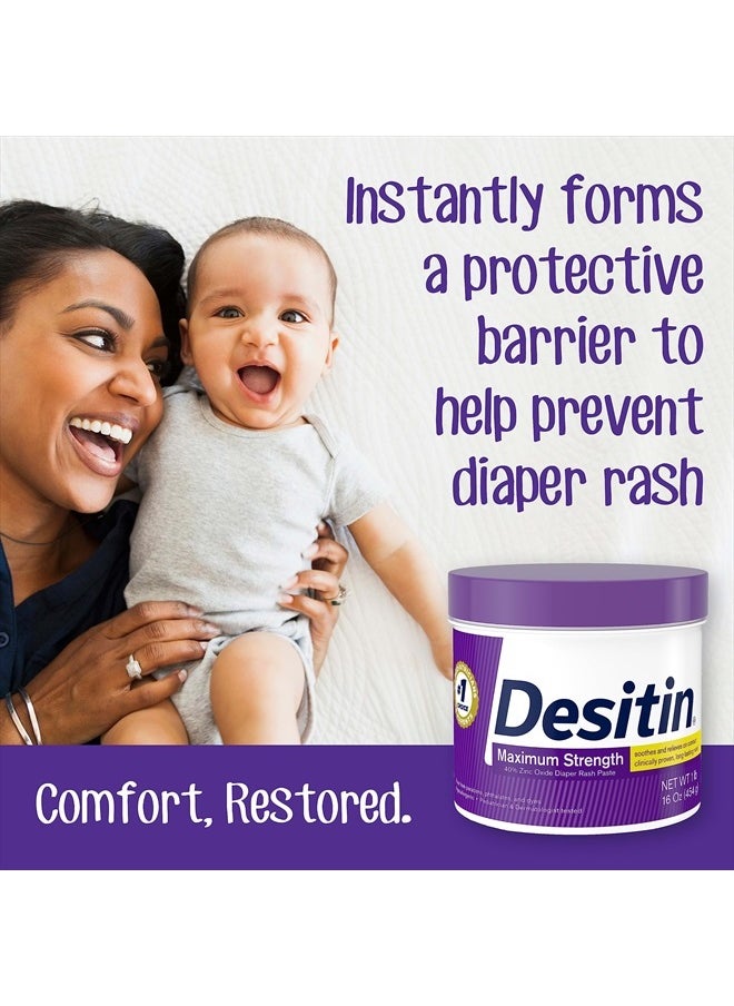 Desitin - Maximum Strength Baby Diaper Rash Cream with 40% Zinc Oxide for Treatment, Relief & Prevention, Hypoallergenic, Phthalate- & Paraben-Free Paste, 16 oz - Image 1