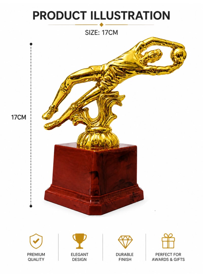 DBLEW Football Goalkeeper Trophy Gold Award Cup Soccer Championship Winner Trophy with Faux-Marble-Style Base  Sports Achievement Award for Football Tournament, Club and School Competitions, 17cm - Image 3