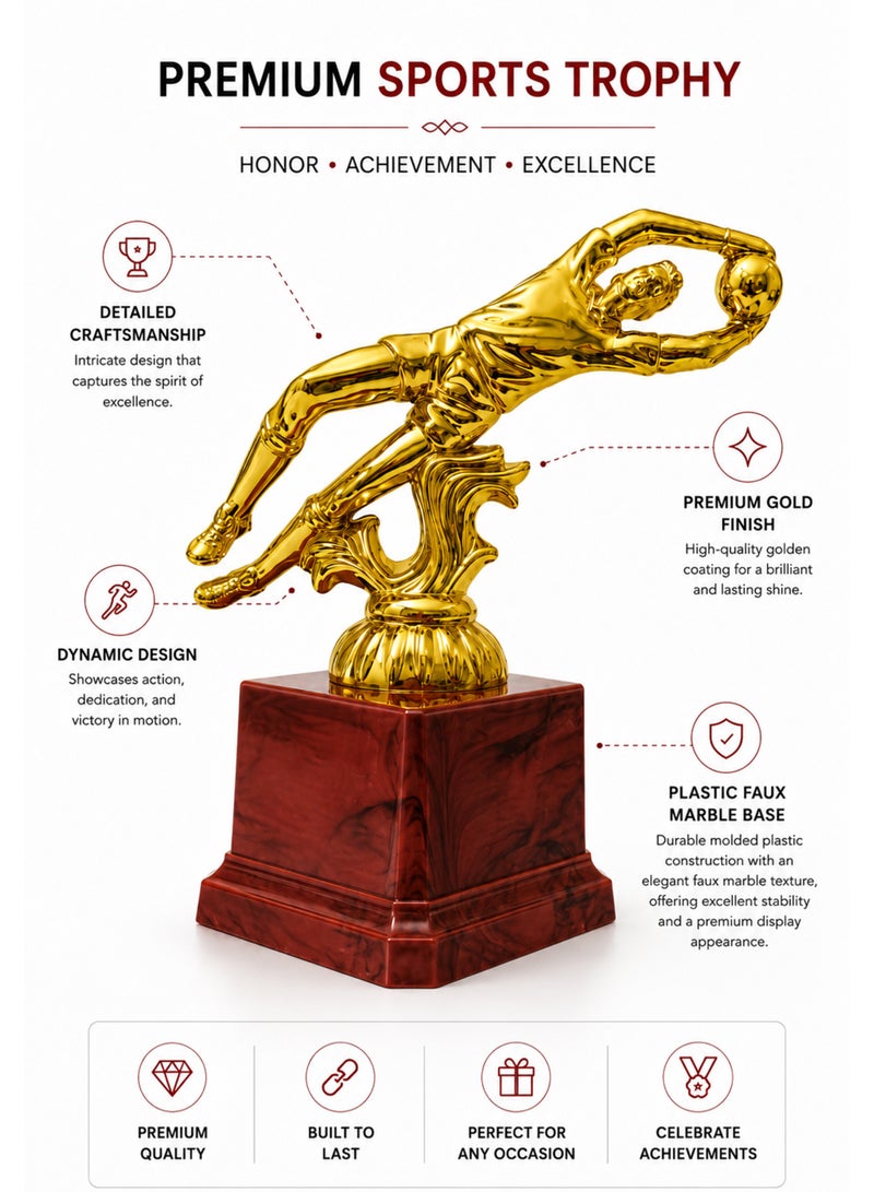DBLEW Football Goalkeeper Trophy Gold Award Cup Soccer Championship Winner Trophy with Faux-Marble-Style Base  Sports Achievement Award for Football Tournament, Club and School Competitions, 17cm - Image 2