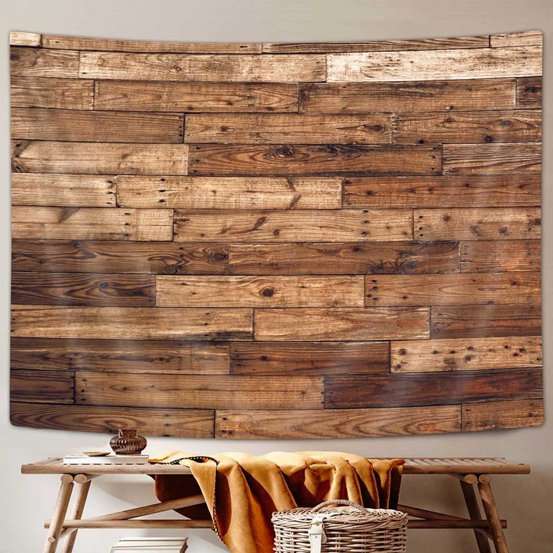 MERCHR Rustic Wooden Country Barn Door Tapestry Wall Hanging, Farmhouse Brown Wood Primitive Plank Wall Texture Tapestry Home Decor Living Room Bedroom 80X60 Inches - Image 2