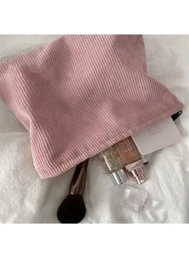 Grey Corduroy Multifunctional Large Capacity Travel Makeup Bag With Zipper Pouch For Cosmetics - Image 4