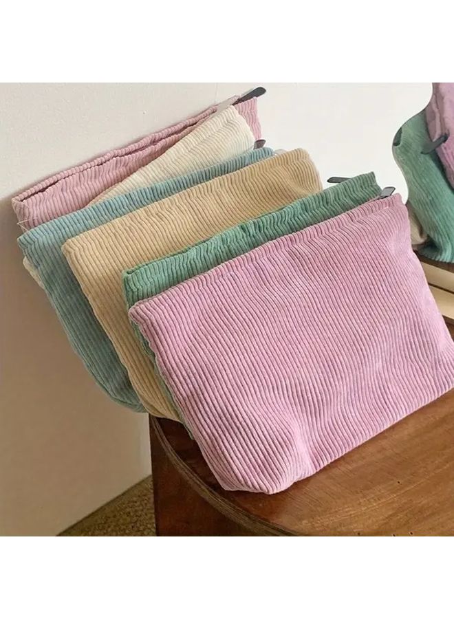 Grey Corduroy Multifunctional Large Capacity Travel Makeup Bag With Zipper Pouch For Cosmetics - Image 1