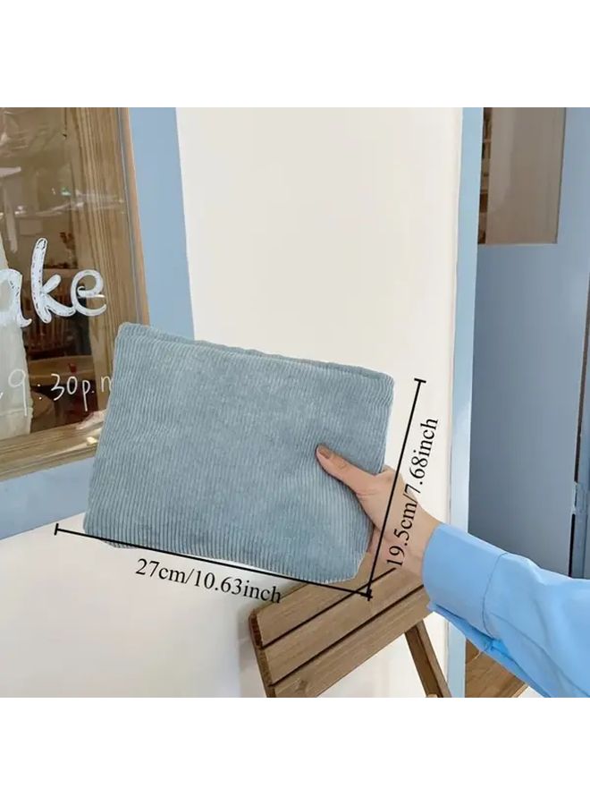 Grey Corduroy Multifunctional Large Capacity Travel Makeup Bag With Zipper Pouch For Cosmetics - Image 2