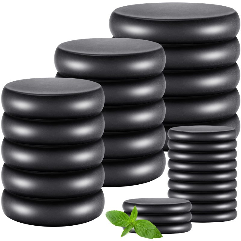 Patelai 30 Pcs Hot Stones for Massage Basalt Hot Rocks Massage Rocks Kit Black Smooth Stones Set for Professional Home Spa Warming Relaxation and More 4 Sizes