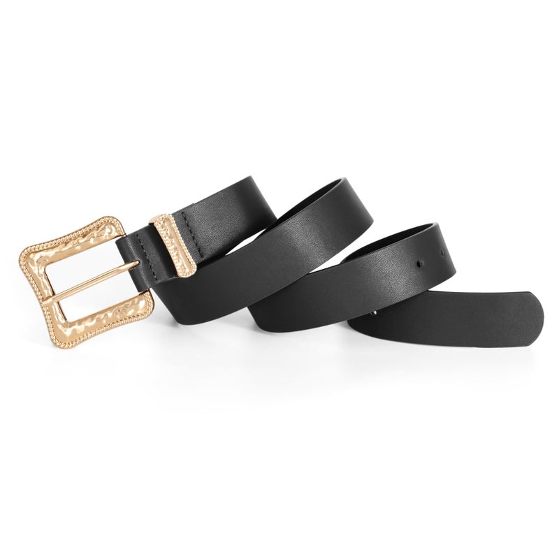 JASGOOD Plus Size Women's Leather Belt for Jeans Pants, Fashion Ladies Waist Belt with Gold Buckle (Black, Fit waist size 23''-29'') - Image 4