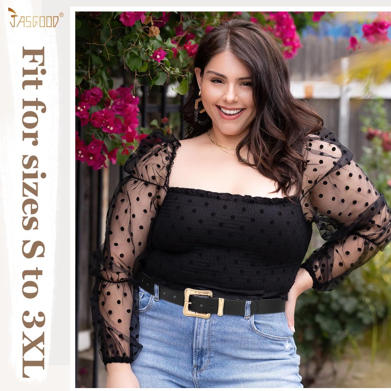 JASGOOD Plus Size Women's Leather Belt for Jeans Pants, Fashion Ladies Waist Belt with Gold Buckle (Black, Fit waist size 23''-29'') - Image 3