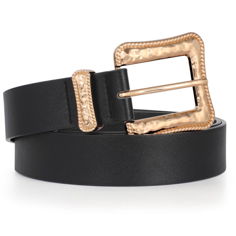 JASGOOD Plus Size Women's Leather Belt for Jeans Pants, Fashion Ladies Waist Belt with Gold Buckle (Black, Fit waist size 23''-29'') - Image 1