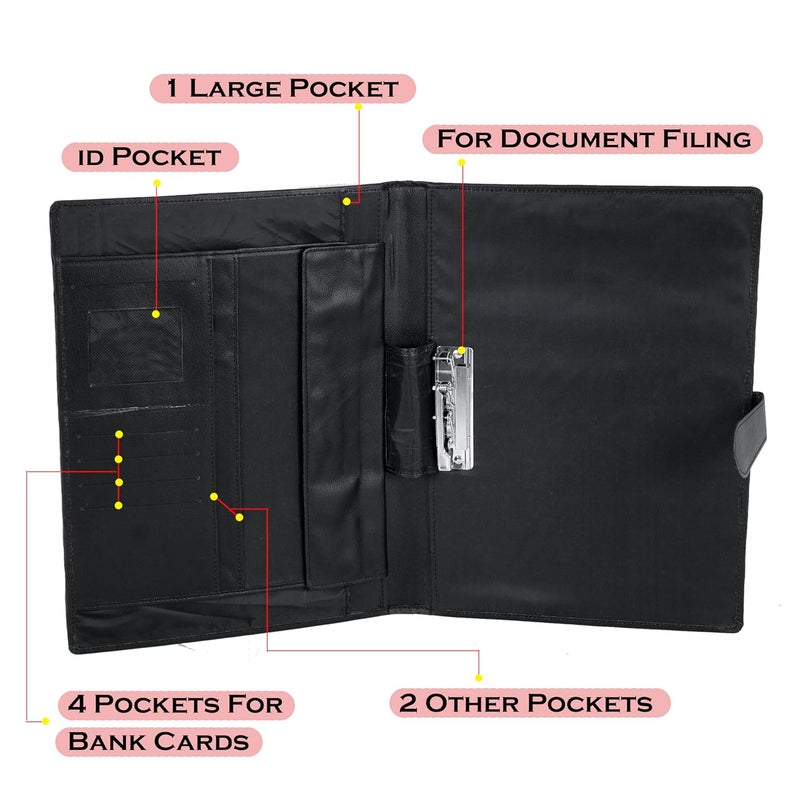 Shuban Black PU Leather Professional Multipurpose File Folder, Conference Folder Portfolio Organizer for Document Filing - Pen - Business Card Holder - Notepad - Image 5