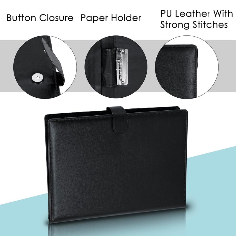 Shuban Black PU Leather Professional Multipurpose File Folder, Conference Folder Portfolio Organizer for Document Filing - Pen - Business Card Holder - Notepad - Image 3